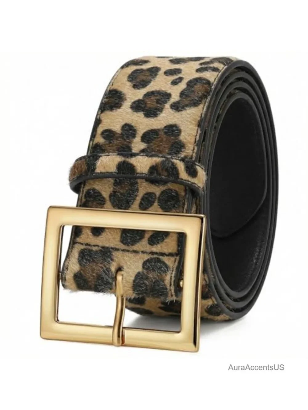 Women's Wide Faux Leather Belt with Gold Buckle, Chunky Waist Belt for Jeans,